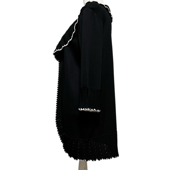 MING WANG BEAUTIFUL BLACK OPEN CARDIGAN WITH CREAM EMBROIDERED TRIM SIZE LARGE - Picture 2 of 9